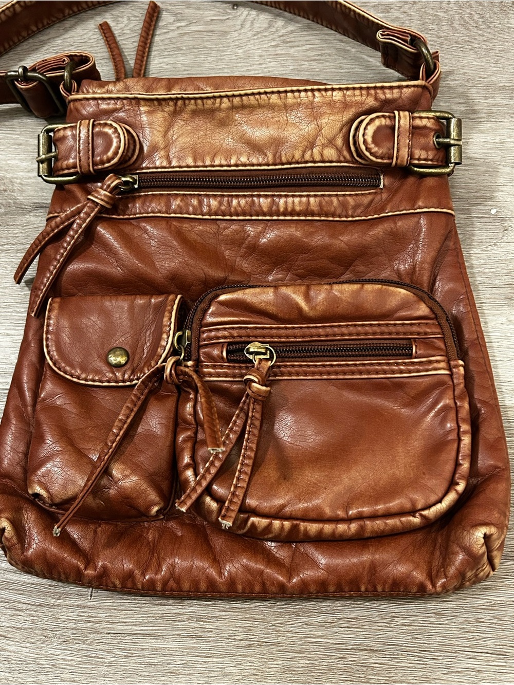 Scarleton Cognac Brown Slouchy Crossbody Bag Boho Utility Multi Pocket Purse